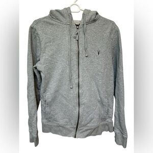 All Saints Raven Gray Zip Up Ramskull Hoodie